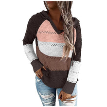 Load image into Gallery viewer, Autumn V Neck Patchwork Hooded Sweater